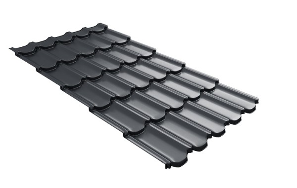 Металлочерепица квинта плюс с 3D резом 0,5 Satin RAL 7024 мокрый асфальт купить в Волжском